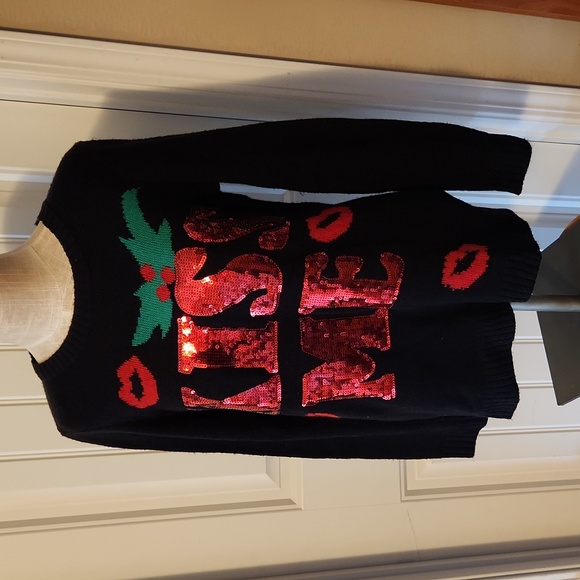 Kiss Me Sequin Mistletoe Christmas Sweater - Picture 3 of 6
